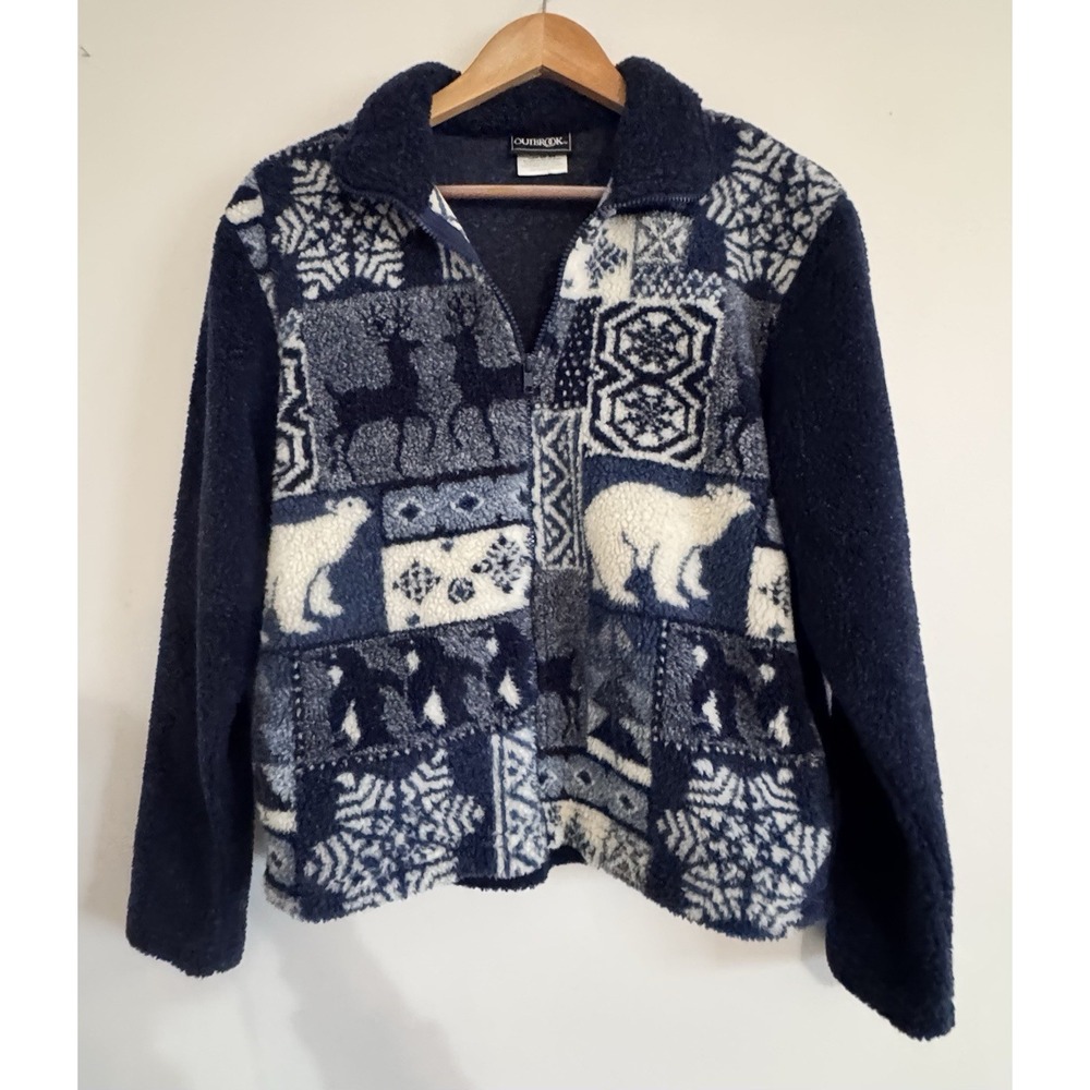 Vintage Fleece Polar Bear Patterns Grandma Core Granny 90s Outbrook Size Small
